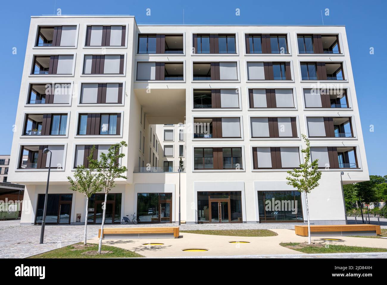 Modern apartment building in a housing development area in Berlin, Germany Stock Photo