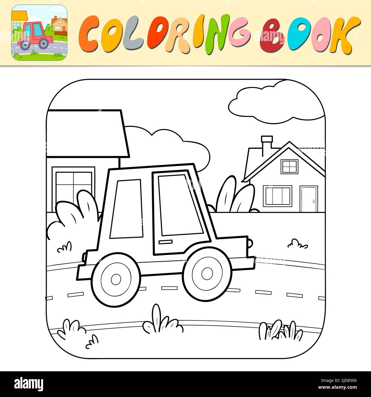 Coloring book or Coloring page for kids. Car black and white vector
