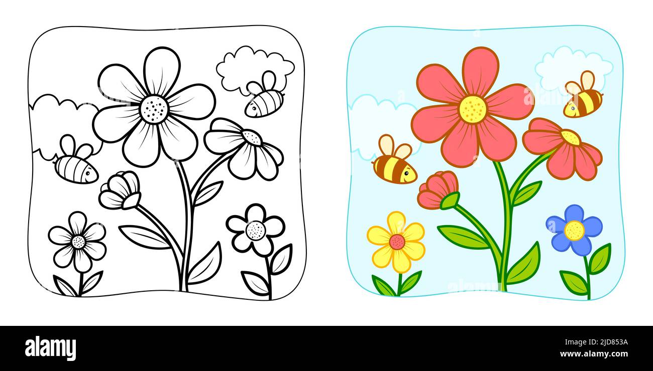 Lily Flower Coloring Page Drawing For Kids Activies Art With Line Drawing  Illustration Stock Illustration - Download Image Now - iStock