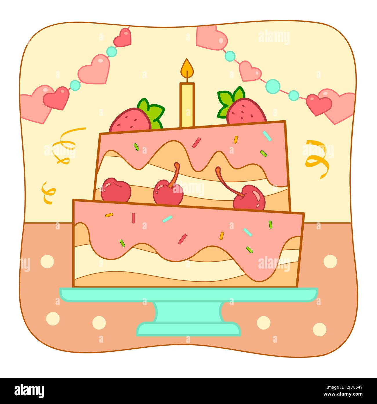 Cute Cake cartoon. Cake clipart vector illustration. Nature background