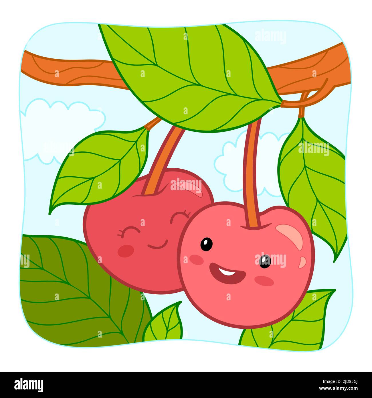 Cute Cherry cartoon. Cherry clipart vector illustration. Nature
