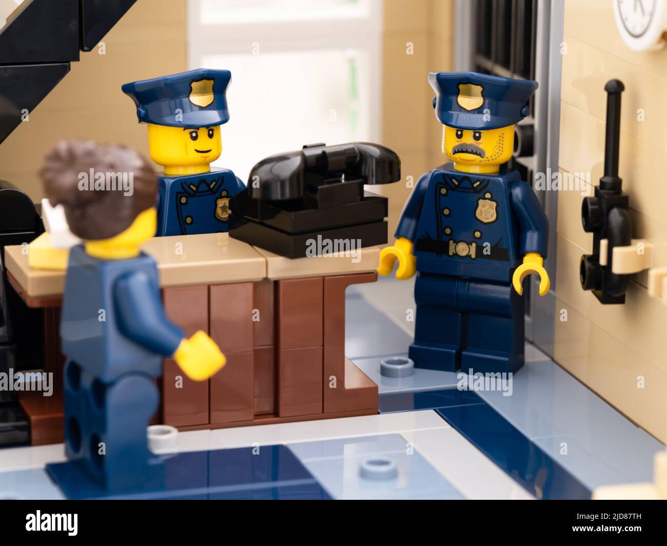 Tambov, Russian Federation - August 02, 2021 Three Lego police officers ...