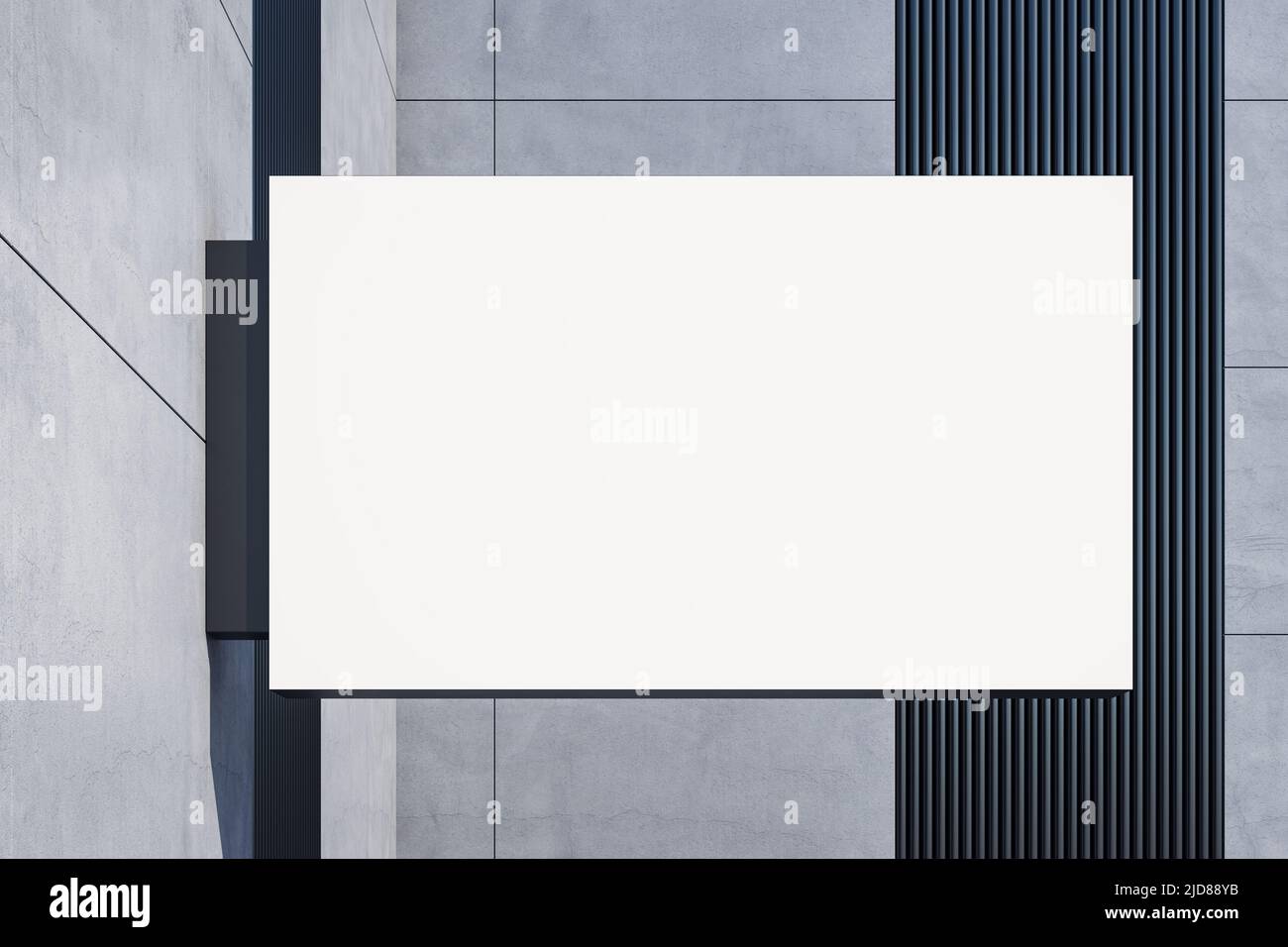 Front view on white blank illuminated rectangular signage with ...