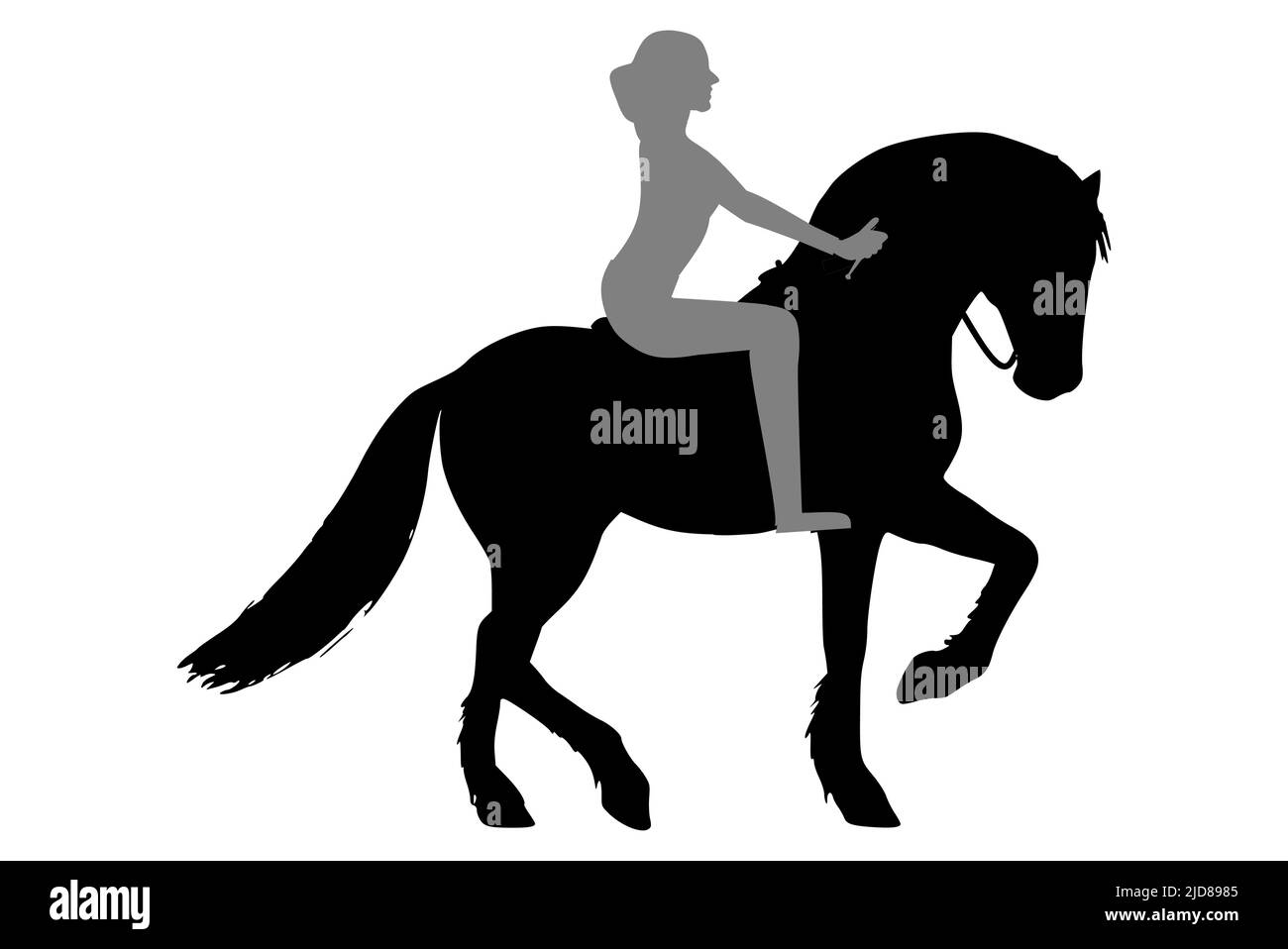 Native woman riding rearing up a horse - black and white vector silhouette design Stock Vector