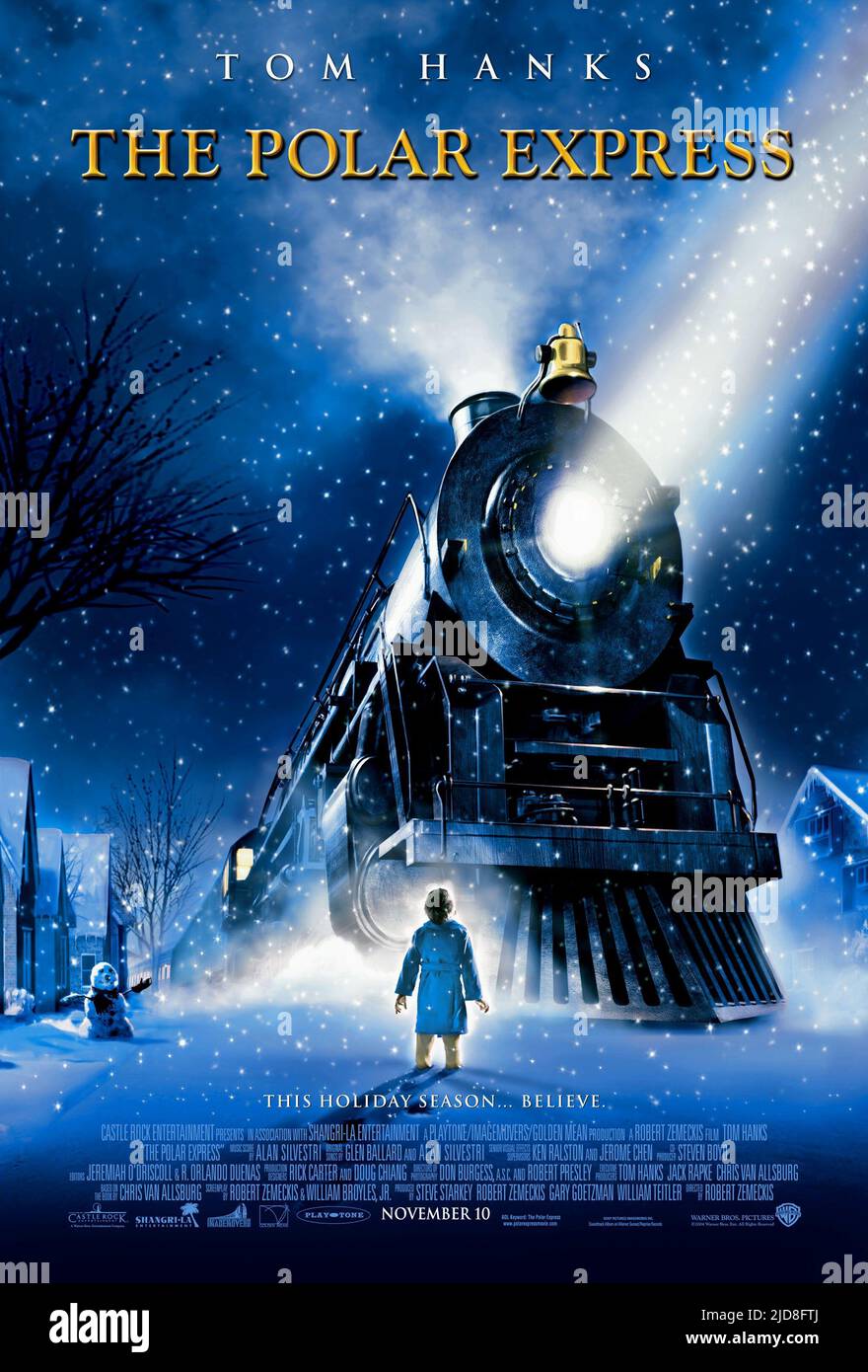 YOUNG BOY FINDS STEAM TRAIN, THE POLAR EXPRESS, 2004, Stock Photo