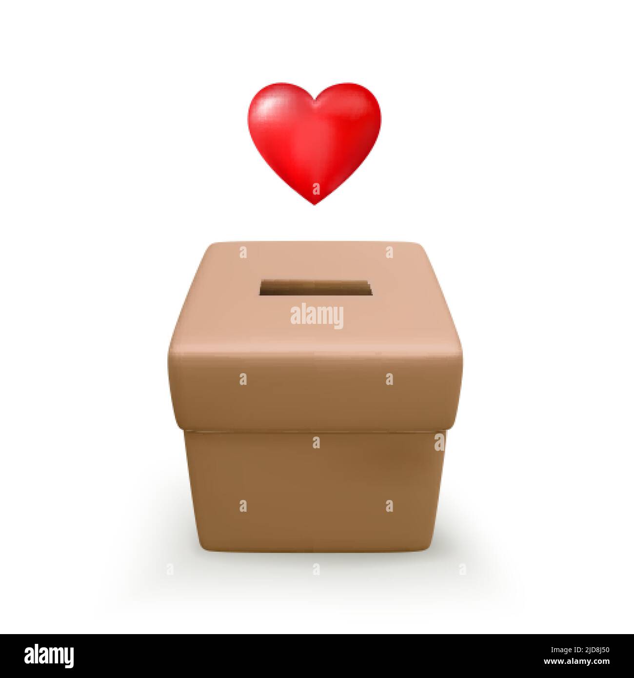 3D heart and cartoon donation box. Donation and charity concept. Vector illustration Stock Vector