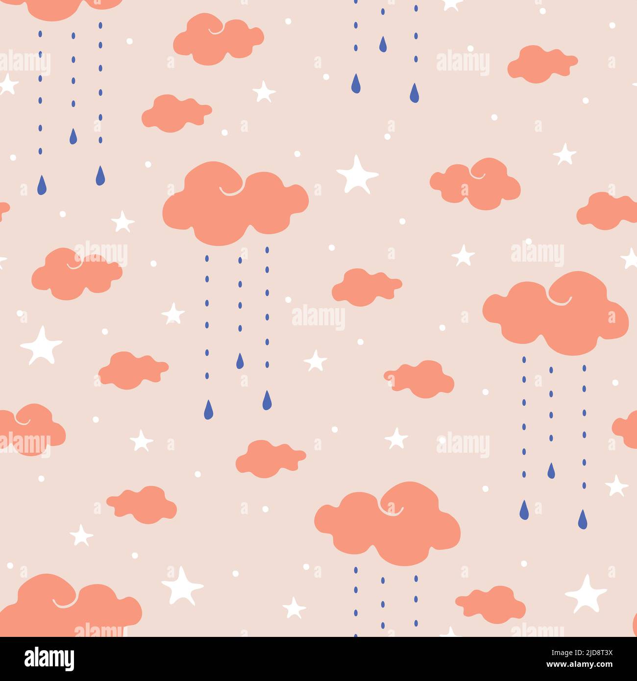 Seamless vector pattern with pink clouds and stars. Children, nursery ...