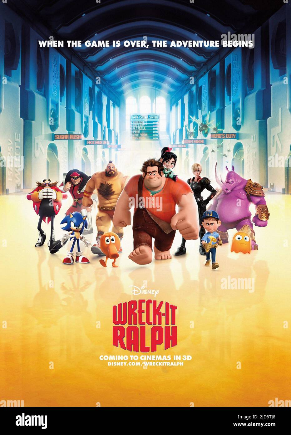 EGGMAN,BISON,SONIC,ZANGIEF,QBERT,RALPH,SCHWEETZ,CALHOUN,FELIX,RHINO,POSTER, WRECK-IT RALPH, 2012, Stock Photo