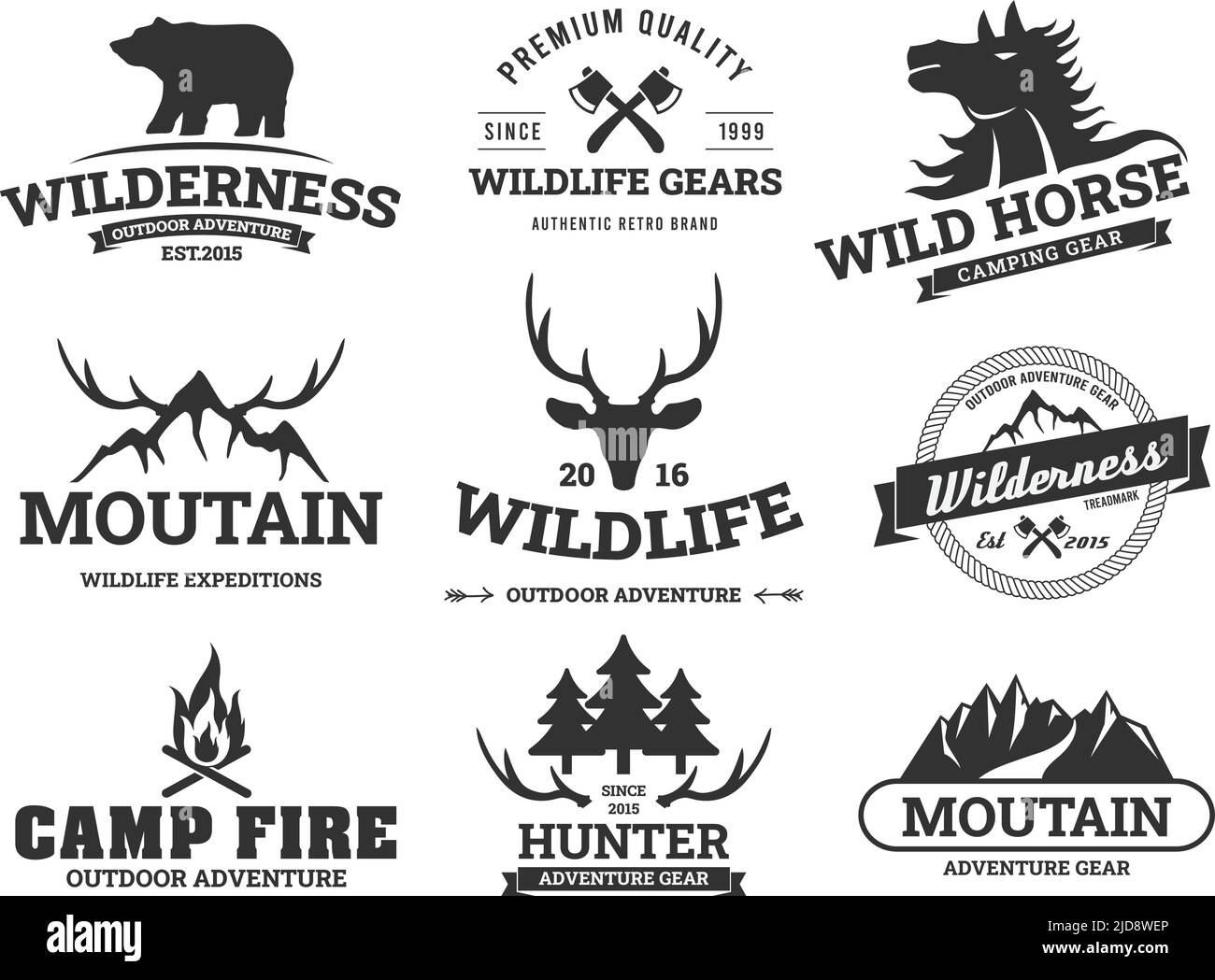 Outdoor Adventure Wilderness Logo Design Set Stock Vector