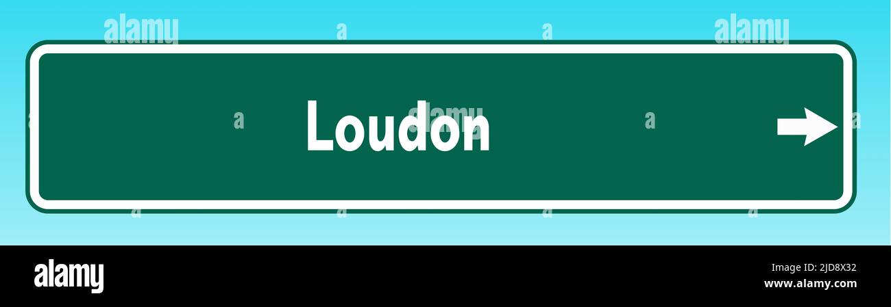 A graphic illlustration of an American road sign pointing to Loudon Stock Photo