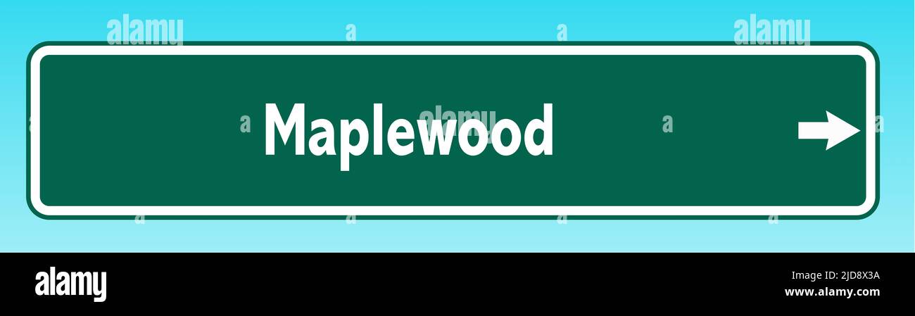 A graphic illlustration of an American road sign pointing to Maplewood Stock Photo