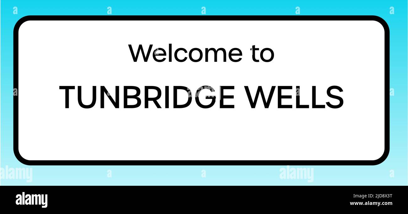 A graphic illlustration of a British road sign welcoming you to Tunbridge Wells Stock Photo