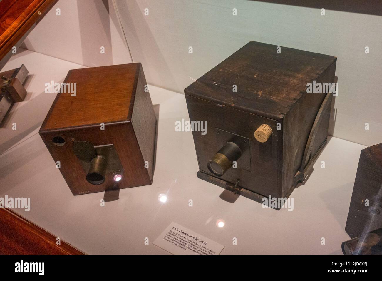 Examples of early cameras (made by Andrew Ross) on display as used by William Henry Fox Talbot
