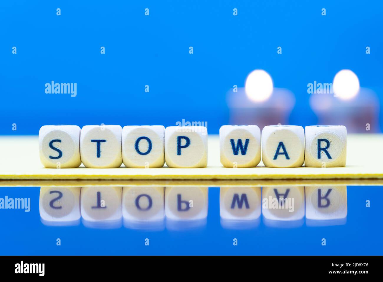 Stop War. Letters in blocks forming the phrase stop the war. Stock Photo