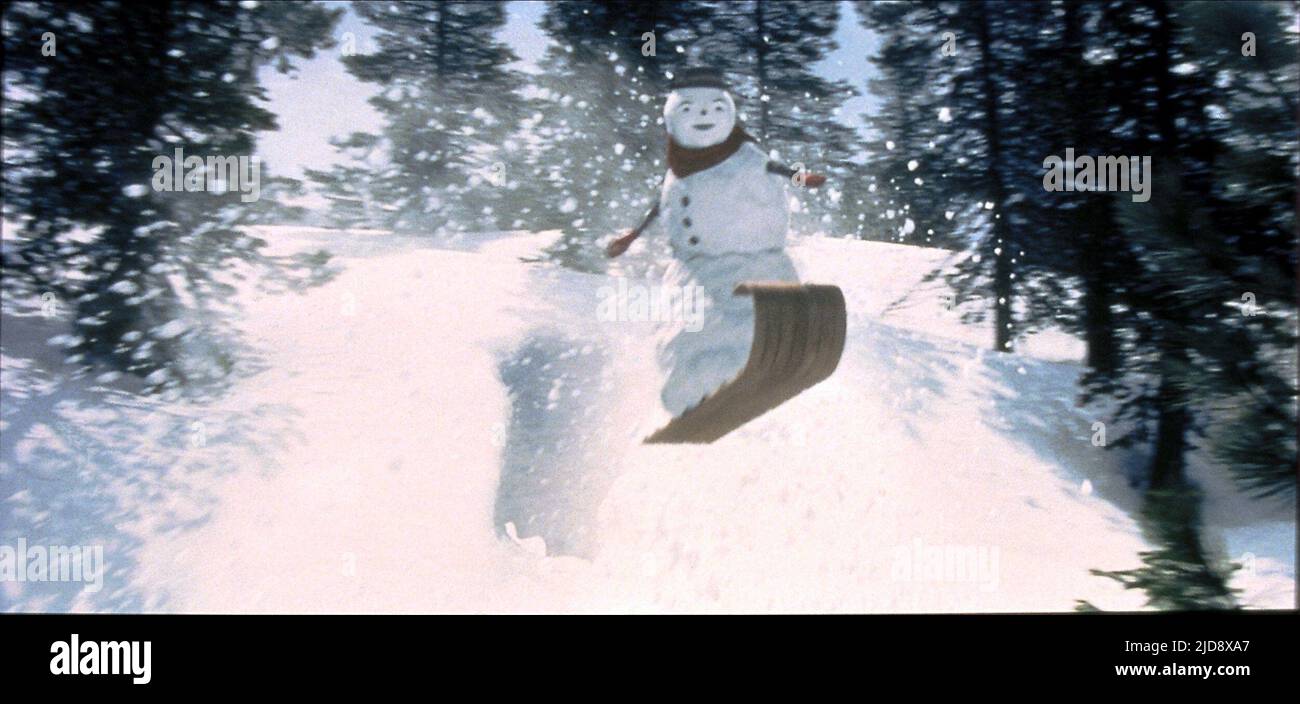 SNOWMAN ON SLEDGE, JACK FROST, 1998, Stock Photo
