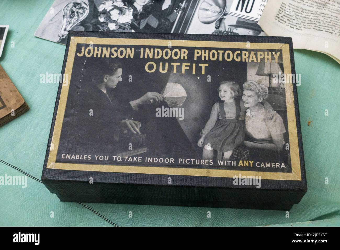 The Johnson Indoor Photography Outfit used to help take photographs at home on display in a media museum. Stock Photo