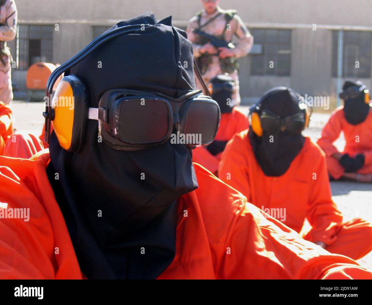 BLINDFOLDED DETAINEES, THE ROAD TO GUANTANAMO, 2006, Stock Photo