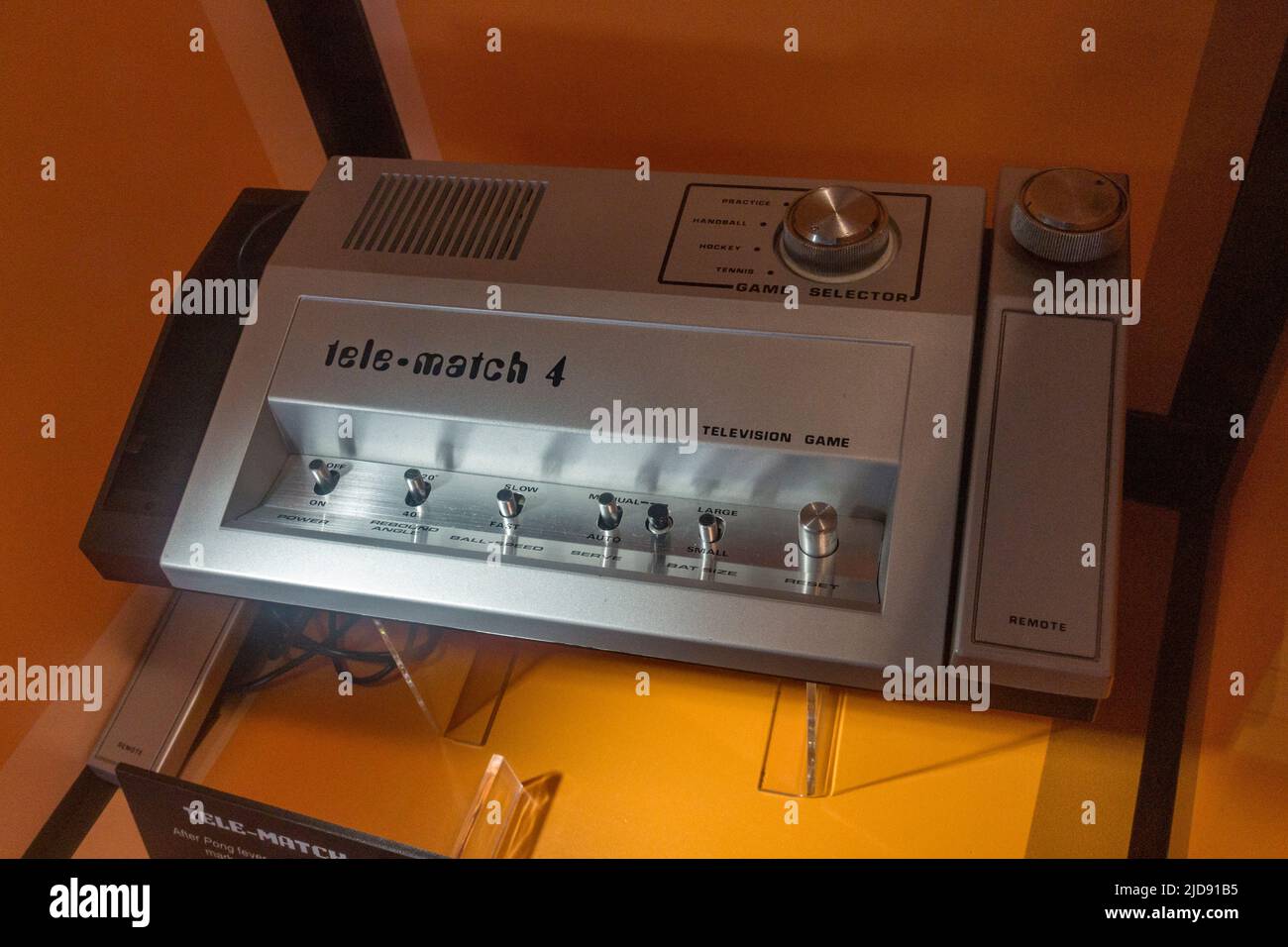 A Tele-match 4 model 6600 (1976) television computer game system on display in a media museum. (also known as the Atomic Tv Player 1. Stock Photo