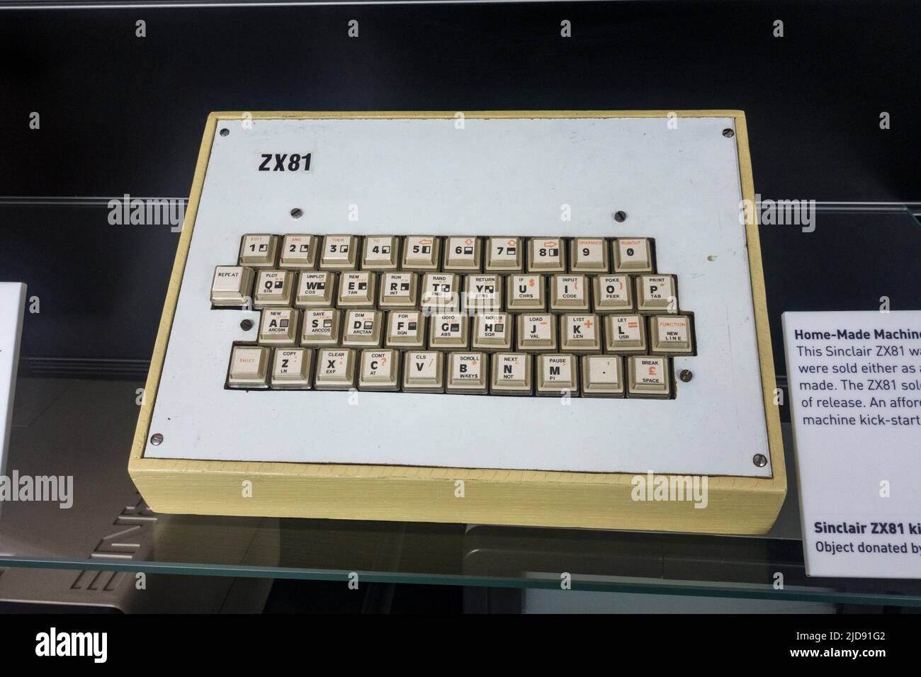 A Sinclair ZX81 kit computer (1981) home made computer designed in Clive Sinclair on display in a media museum. Stock Photo