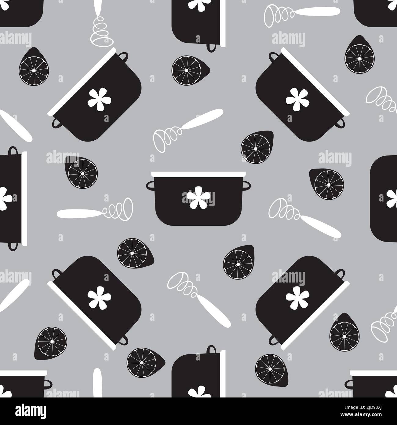Seamless pattern with whisks and cookers Stock Vector