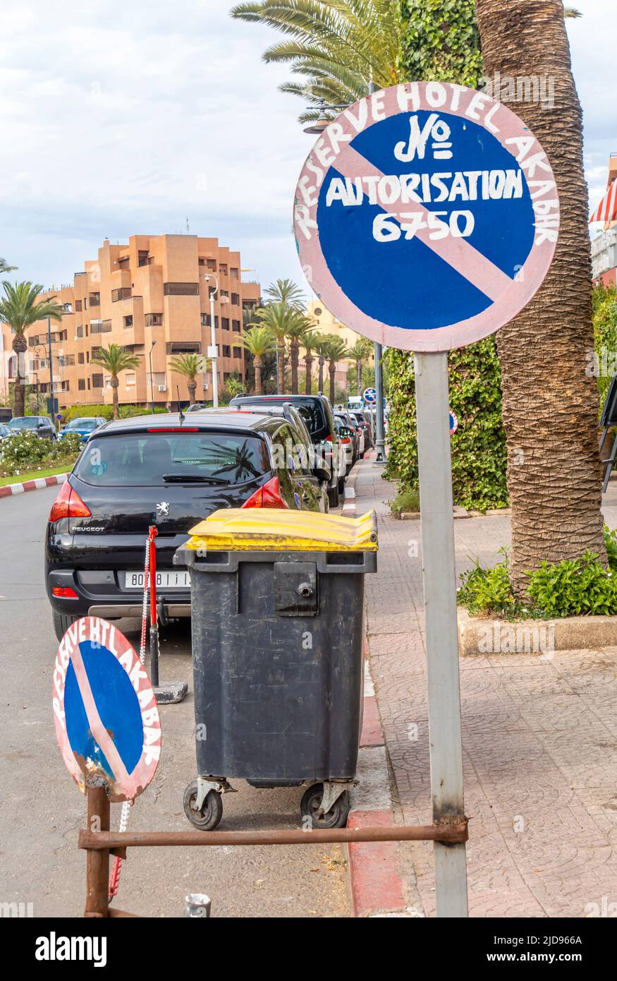 Do not park sign, reserved for hotel, Marrakech, Morocco Stock Photo