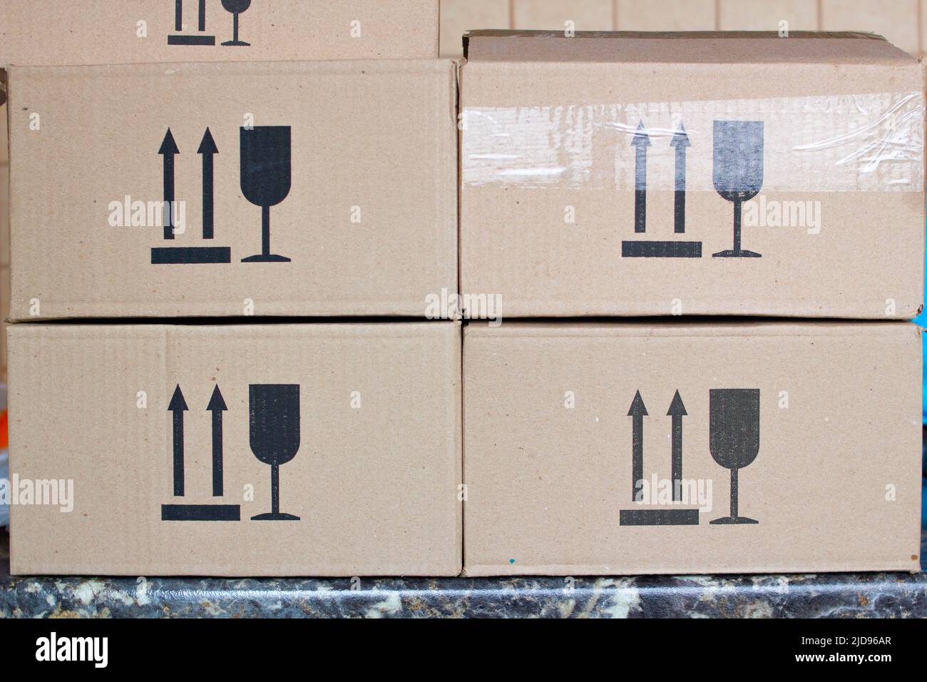 Postal boxes. Cardboard postal box package parcel in a post office