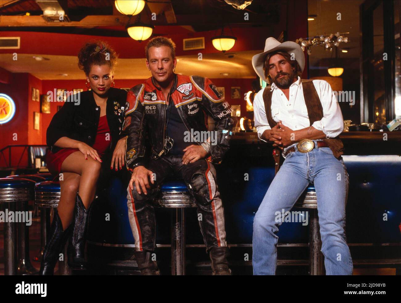 WILLIAMS,ROURKE,JOHNSON, HARLEY DAVIDSON AND THE MARLBORO MAN, 1991, Stock Photo