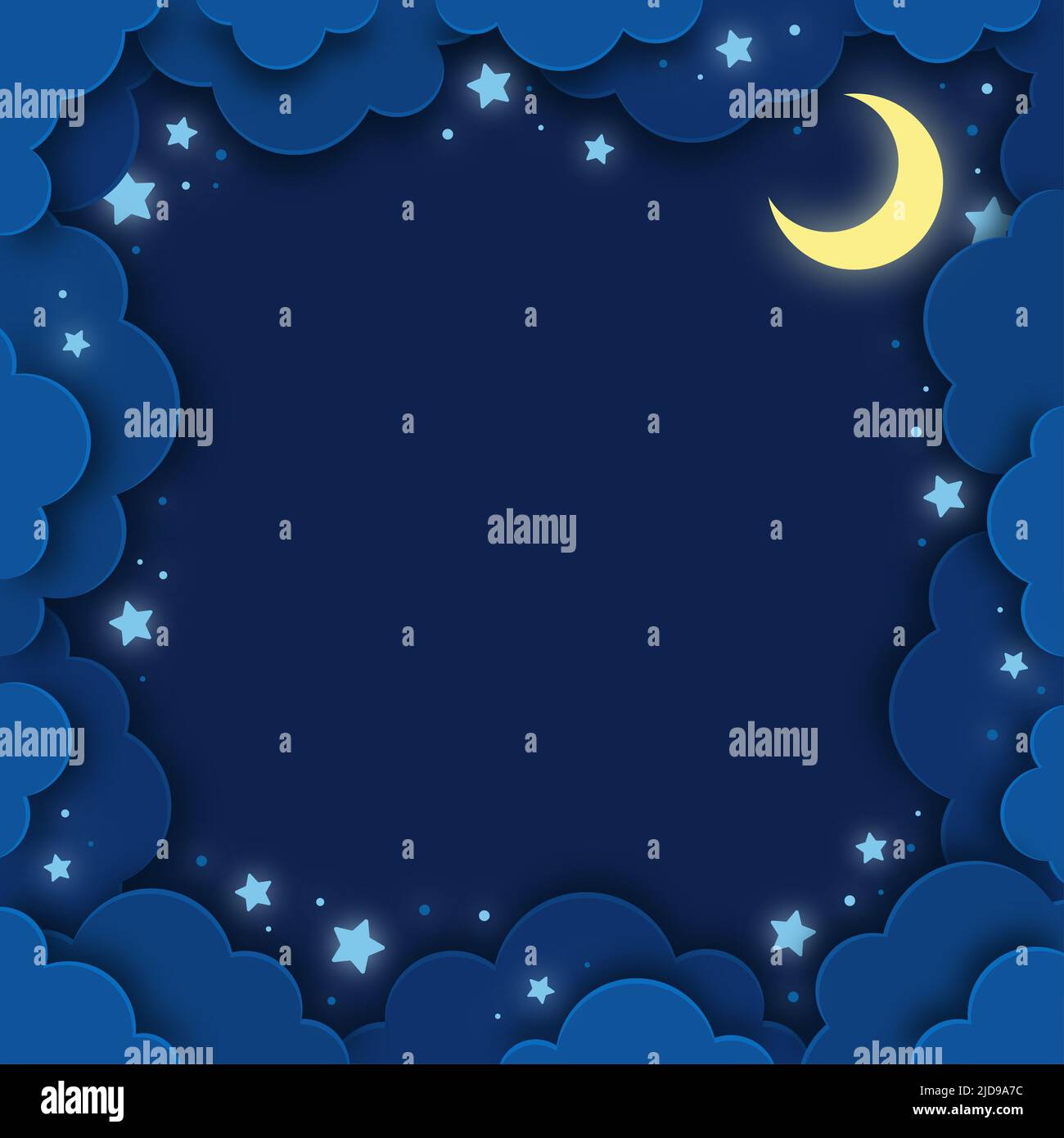 Night sky, clouds, moon and stars in paper cut style Stock Photo Alamy