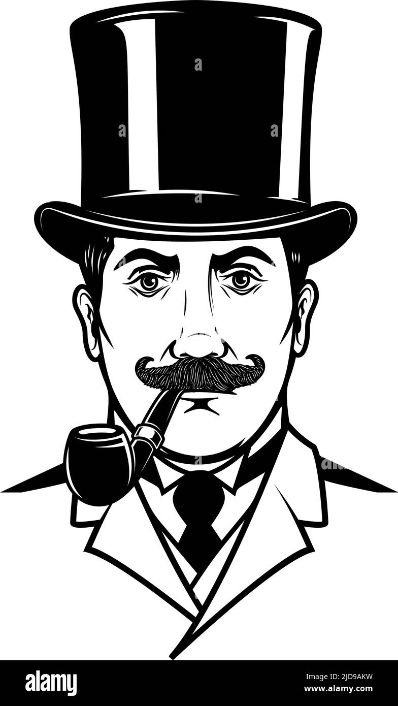 Gentleman with smoking pipe. Design element for logo, label, sign. Vector illustration Stock Vector