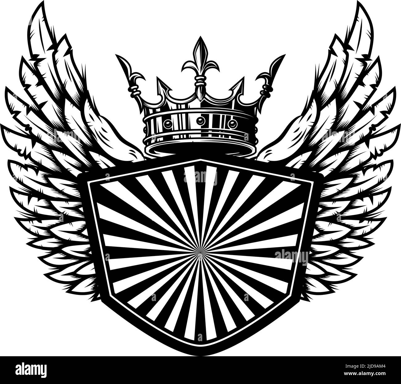 Emblem template with wings and crown. Design element for logo, label