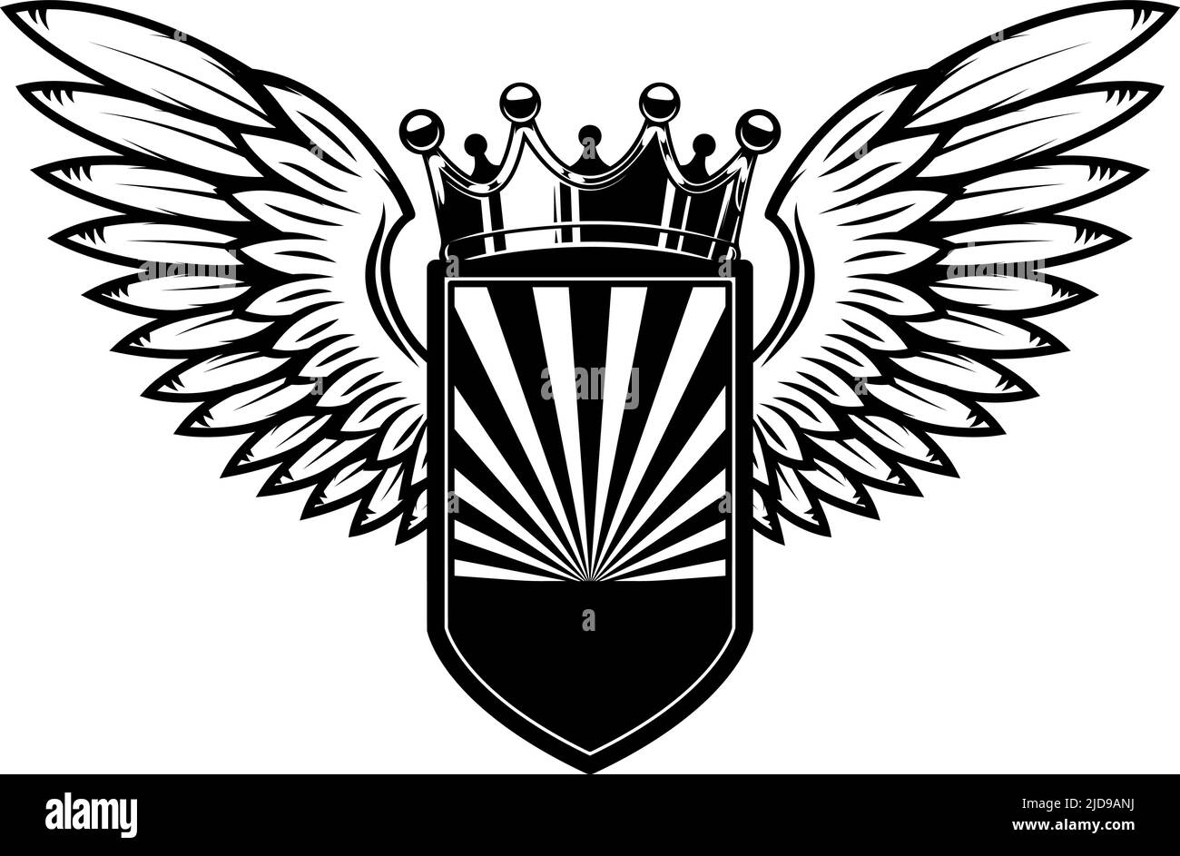 Emblem template with wings and crown. Design element for logo, label
