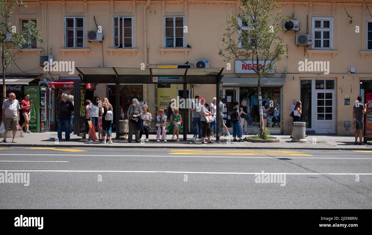 Belgrade, Serbia, Jun 15, 2022: A bus stop station at Glavna Street in Zemun Stock Photo