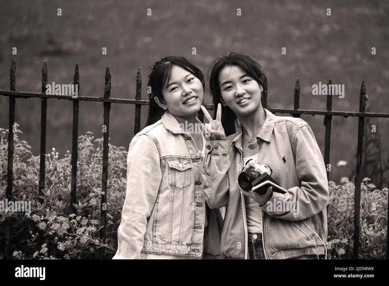 Tourists from Far East Asia in Hebden Bridge Stock Photo