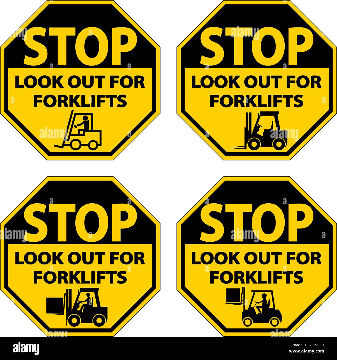 Stop Look Out For Forklifts Sign On White Background Stock Vector Image ...