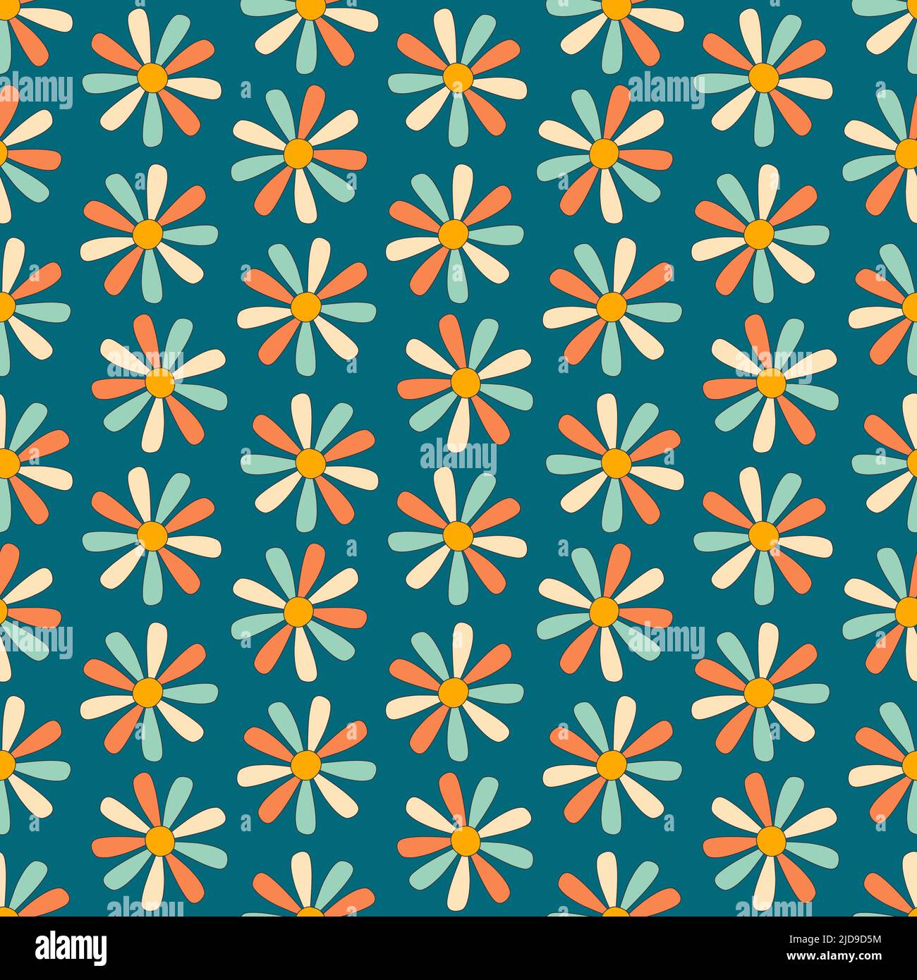 Summer Floral Seamless Pattern 70s Retro style Stock Vector Image & Art ...