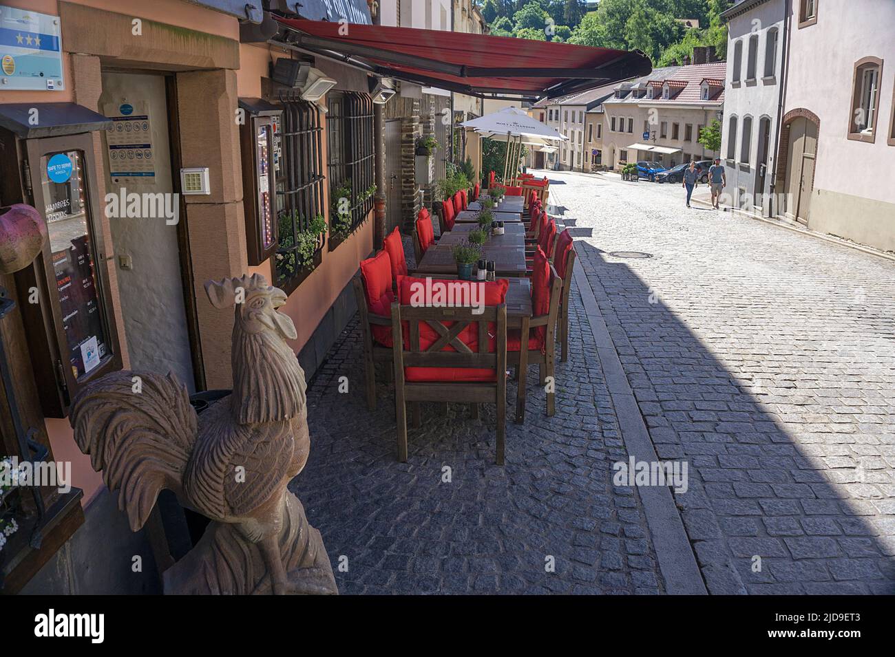 Restaurant 'Beim Hunn' in the city of Vianden, Canton of Vianden, Grand Duchy of Luxembourg, Europe Stock Photo