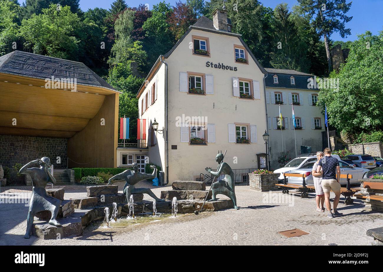 Stadhous (town hall) of the village Vianden, Canton of Vianden, Grand Duchy of Luxembourg, Europe Stock Photo