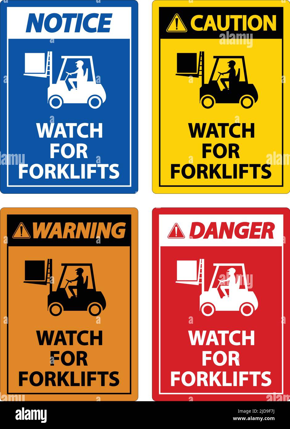Caution Watch For Forklifts Sign On White Background Stock Vector Image ...