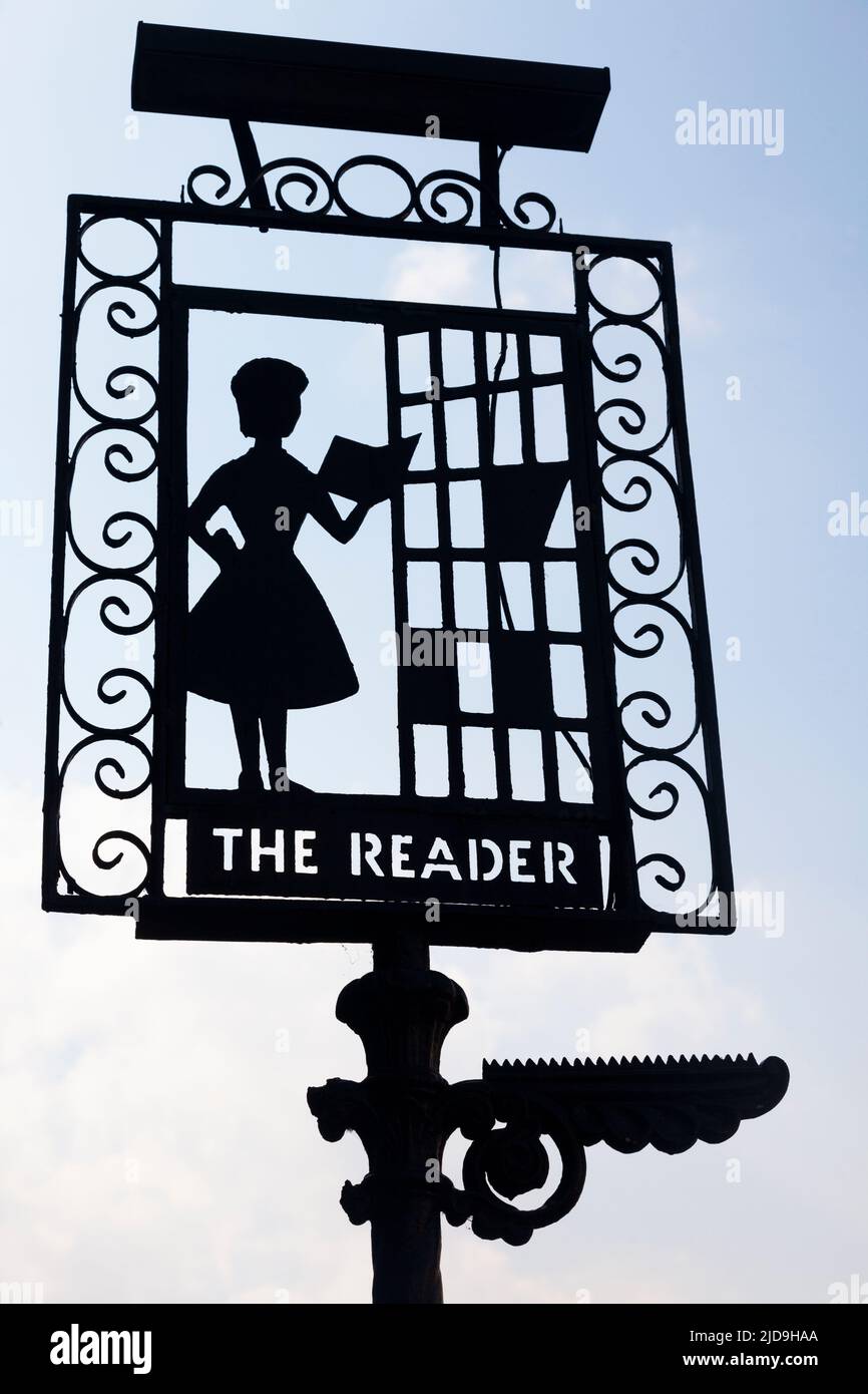 The Reader, sign outside the public library in Penge, Southeast London, UK Stock Photo