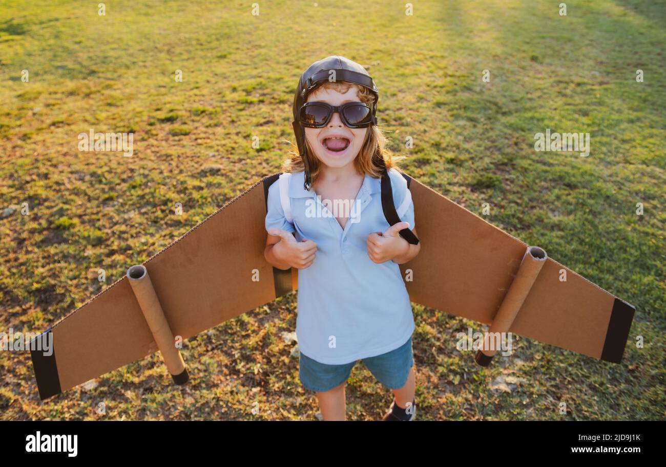 Child dreams of a rocket pilot. Imagination and motivation