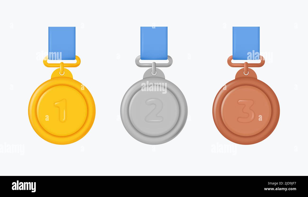 Set of gold, silver and bronze metal medals for first, second and third ...
