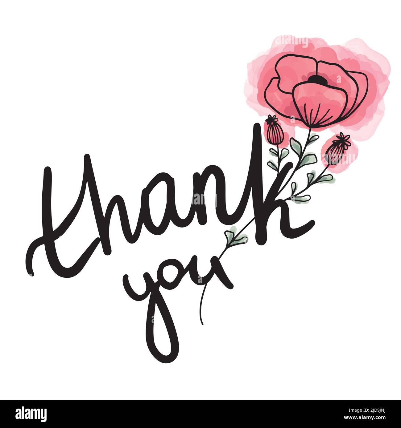 Hand drawn Thank you postcard. Greeting card. Ink illustration on ...