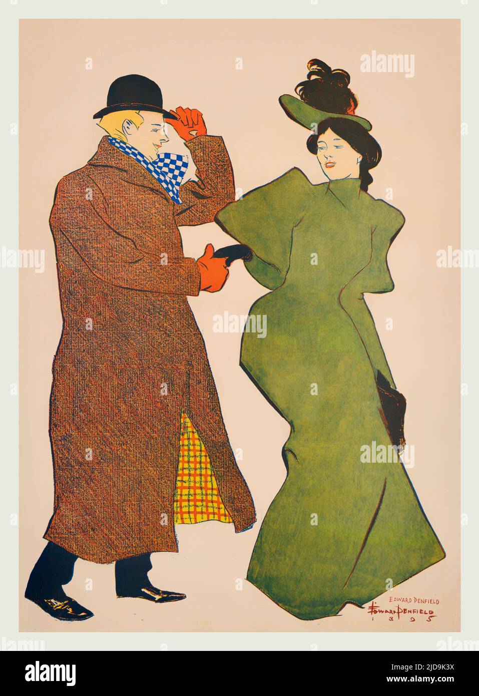 A detail from a turn of the 20th century illustration by Edward Penfield (1866-1925) considered by many to be the father of the American poster. Featuring a couple, the man introducing himself to the young woman. Originally a cover to Harper’s Magazine, the oldest general-interest monthly in America. Stock Photo