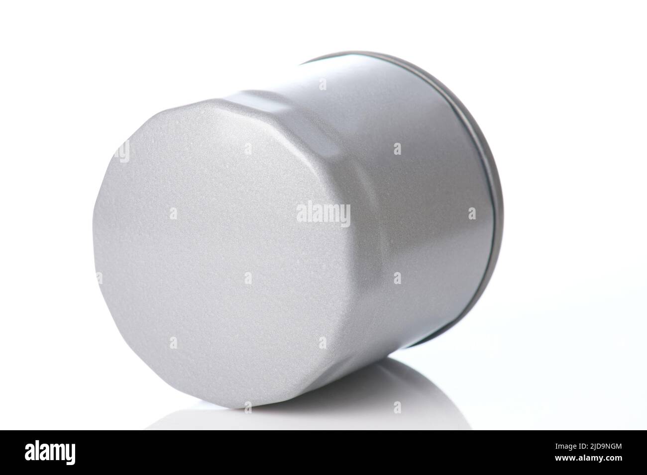 Grey  new oil filter for car isolated on studio background Stock Photo