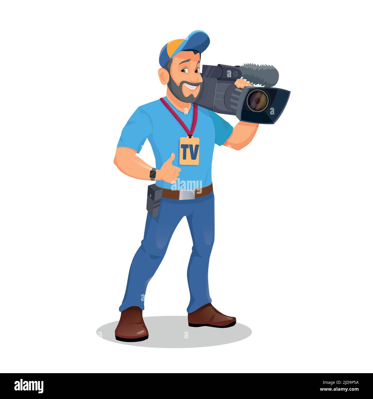 Cameraman or video operator shooting a video. Vector illustration isolated. Stock Vector