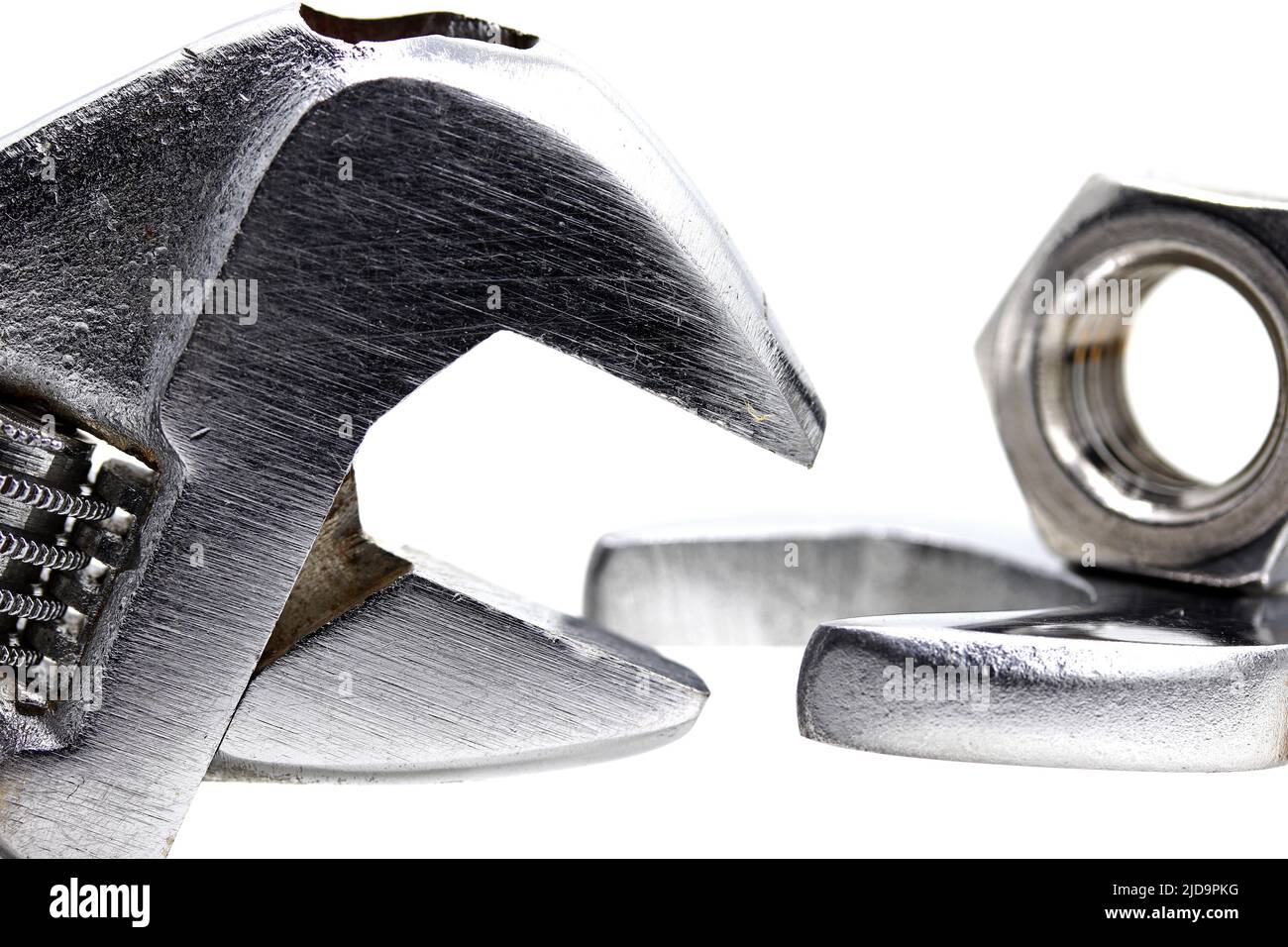 bolt nut and wrench isolated on white background Stock Photo - Alamy
