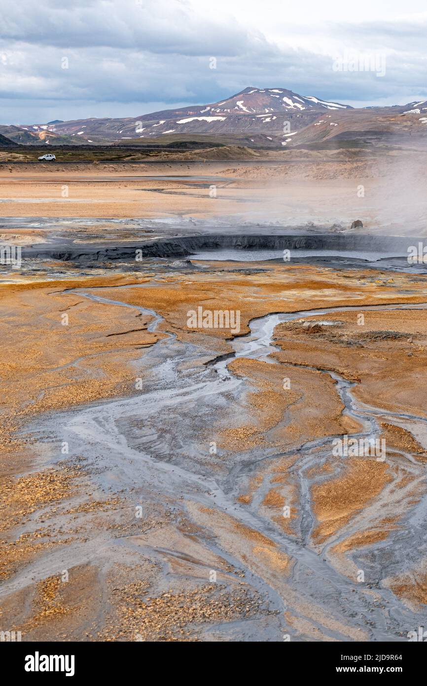 Hot springs in the geothermal area of Hverir - Namafjall near the lake Myvatn in northern Iceland Stock Photo