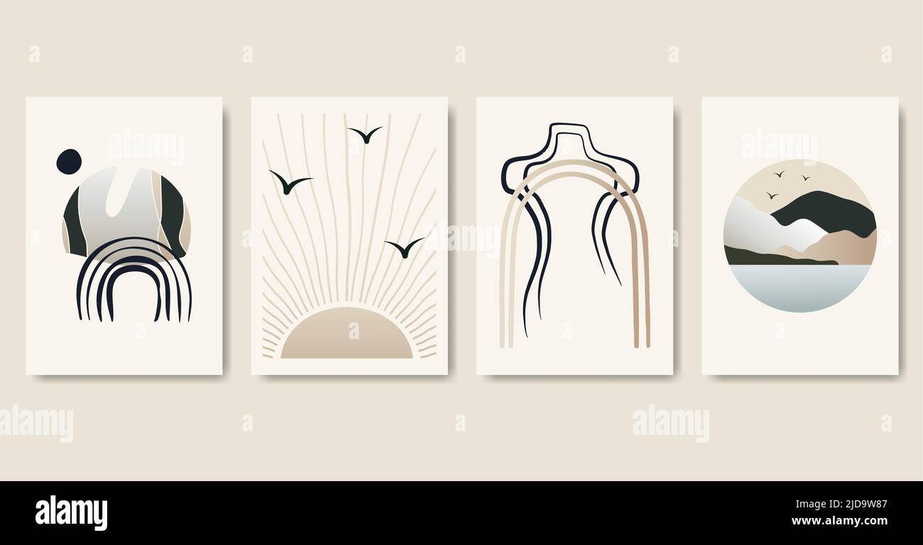 Modern gradient aesthetic illustration poster set. Stock Vector