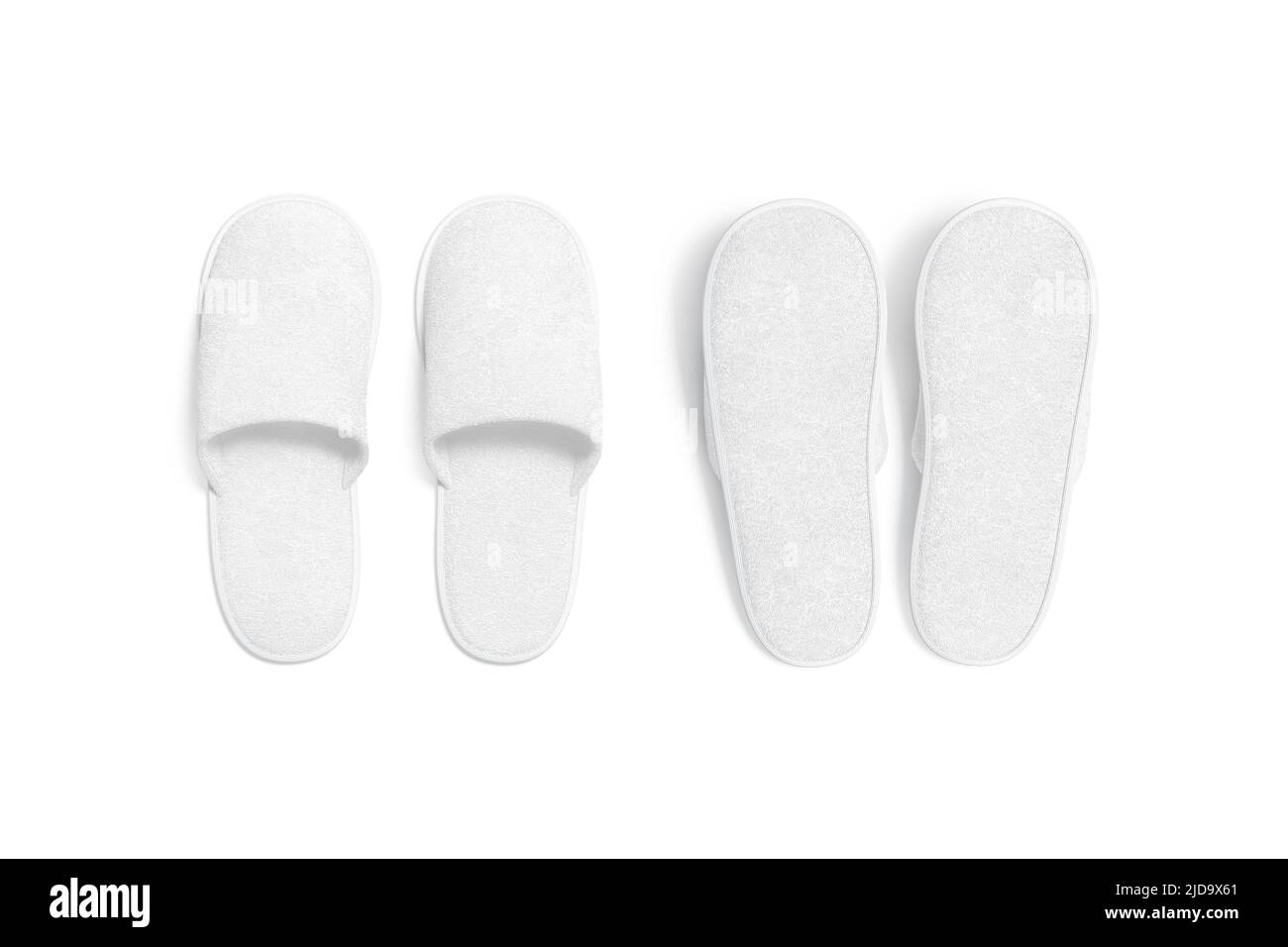 Blank white home slippers mockup, top view, front and back Stock Photo