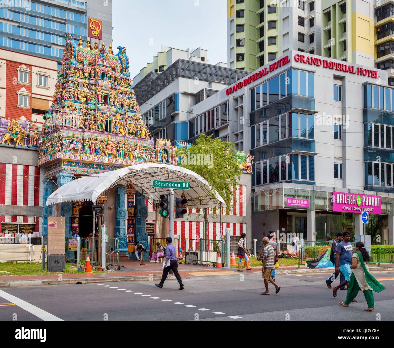 Sri Veeramakaliamman Temple, Serangoon Road, Little India, Republic of Singapore.  This Hindu temple is one of the oldest in Singapore.  It is dedicat Stock Photo